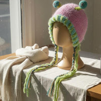 Soft Fantasy Trapper Hat Ear Protection Whimsical Creature Hat Warm Cartoon Alien Knit Cap for Kids, Young Adults, Daily Wear, Outdoor Activities