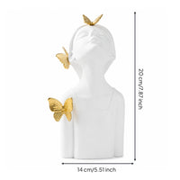 Resin Figurine with Butterflies Decorative Girl Figurine Tabletop Resin Sculpture for Women, Desk, Shelf