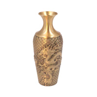 Brass Vase with Dragon Relief Textured Antique Style Brass Vase Traditional Centerpiece Vases for Dried Flowers