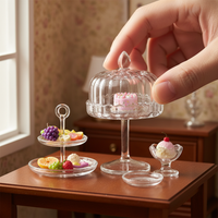 Miniature Dollhouse Glass Cake Dessert Display Dome Fruit Plate Ice Cream Cup