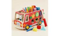 Multifunctional Wooden Bus Toy Educational Hammer and Peg Toy Sturdy Developmental for Preschoolers