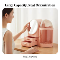 Desktop Cosmetic Case with lighted Mirror particleproof Cover for Dressing Table, Women
