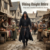 Medieval Hooded Cape Sleeveless Knight Tunic for Men, Chenille Fabric Costume for Halloween Party, Unisex Gothic Cloak