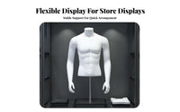Half Body Mannequin Athletic Build Half Body Mannequin Stand Stable Metal Base men's Clothing Display Form for Window Displays, Showrooms