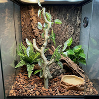 45cm Bark Textured Vivarium Decoration, Gecko Terrarium Accessories for Climbing, Realistic Branch with Green Red and Tangerine Foliage