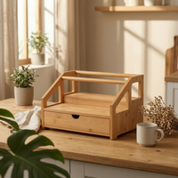 3-Tier Coffee Organizer Decorative Bamboo Tea Packet Organizer Fully Assembled 3-Tier Tea Packet Holder for Cafe Owners