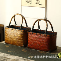 New Bamboo Woven Bag, Chinese Style Tea Dress Bag, Handmade Retro Mini Bamboo Basket for Tea Set Storage, Handbag