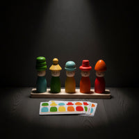 Wooden Matching Toy with Peg Dolls Sensory Toy with Picture Cards Creative Wooden Peg Dolls for Classroom