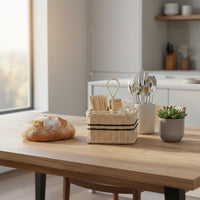 Woven Utensil Holder Divided Compartments Imitation Rattan Cutlery Organizer Portable Utensil Holder for Coffee Bar