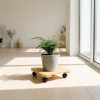 Wooden Square Plant Caddy with Water Reservoir Tray and Wheels