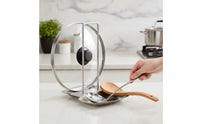 Stainless Steel Pot Lid Rack doubleFunction Pot Lid Holder with Utensil Rest Multifunctional for Stovetop