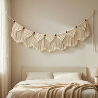 Macrame Wall Hanging Knotted Macrame Wall Hanging with Wooden Beads Decor Fringed Handmade for Living Room, Bedroom