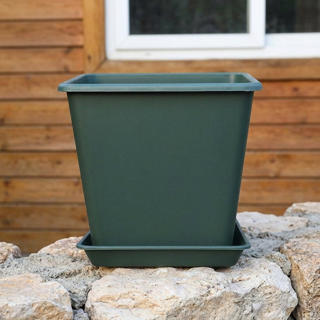 Planter for Home Gardening, Large Square with Saucer, Lightweight Plastic, Drainage Holes, Pot for Houseplants, Office & Balcony Gardening