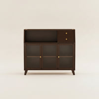 Sideboard with Drawers Mid-Period Modern Sideboard with Doors Dark Brown Cabinet for Dining Room, Coffee Station, Kitchen