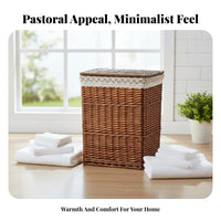 Round Wicker Bin Woven Design Laundry Hamper Multi-Purpose for Parents, Students