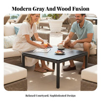 All-Weather L-Shaped Sectional with Table Waterproof Cushions Modular Rope-Back Sectional Set Water Resistant Outdoor Furnishing Woven Accents for Hospitality Businesses, Commercial Property Managers, Patio, Balcony, Terrace, Backyard