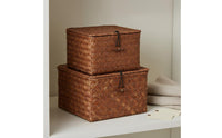 3 Pieces Handmade Straw Storage Box Natural Look Woven Lid Box Decorative Rectangular Shelf Basket Rustic Design for Desktop