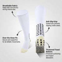 Non Slip Football Socks with Anti-Slip, Long Sports for Training, Breathable Athletic with Terry Cushioning, Over Rugby