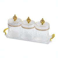 3 Pieces Faceted Canister Set with Tray Stylish Glass Jar with Tray Clear Canisters Fresh for Pantry