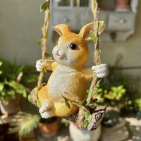 Outdoor Hanging Rabbit Ornament Easy to Hang Rabbit on Swing Resin Bunny Swing Statue Hand-Painted for Homeowners