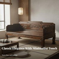 Chinese Design Arhat Bed Water-Resistant-Resistant Solid Elm Wood Sofa Bed Antique Carved Daybed for Tea Enthusiasts, Interior Designers, Homestay