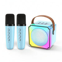 Bluetooth Portable Karaoke Machine with Two Microphones Compact Portable Karaoke Speaker with Microphones Rechargeable Multi-Function for Families, Adults, Parties