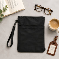 Black Book Sleeve with Front Pocket Soft Book Sleeve with Wrist Strap Slim Reading Accessory Rectangular for Travel, School