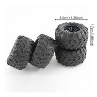 4 Pieces Rough-Terrain Tire Pattern Rubber RC Tires with Rims Abrasion Resistant Remote Control Car Accessory for Outdoor