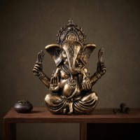 Antique Bronze Style Ganesha Figurine Stone-Like Ganesha Statue Resin Hindu Elephant God Figurine Tabletop for Home Altar, Meditation Room, Desk