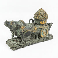 Ox Statue with Cart Antique Bronze Bovine Cart Statue Detailed for Office