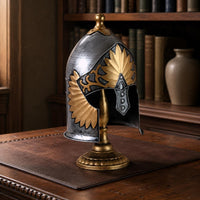 Gold Trim Silver Roman Helmet Ornament Lustrous Finish Roman Warrior Helmet Tabletop Decoration Home Decor for Bar, Restaurant