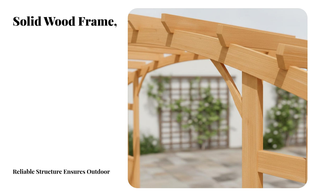Curved Roof Grape Trellis Anti Wood Wooden Pavilion Weather-Resistant Courtyard Rain Shelter for Garden Enthusiasts, Rooftop, Backyard, Deck