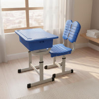 Pen Slot Adjustable Student Desk and Chair Set Ergonomic Design Height Adjustable School Desk Side Hook Children's Study Table and Chair Sturdy & Long-Lasting for Students, Training Center