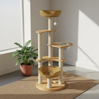 Solid Wood Construction Feline Tree with Space Capsule Sturdy & Stable Wooden Feline Climbing Frame Easy Assembly Pet Furniture for Cats, Kittens, Indoor