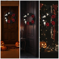 Halloween Door Wreath Dark Red Wreath with Skulls Gothic for Wall