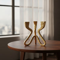 Three-Prong Candle Holder Nordic-Style Geometric Candle Holder Metal-Look Sculpture for Entryway Console