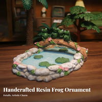 Handmade Resin Frog Pond Ornament Waterproof Miniature Pond with Frogs Statue Lifelike Design for DIY Enthusiasts, Aquatic Aquarium