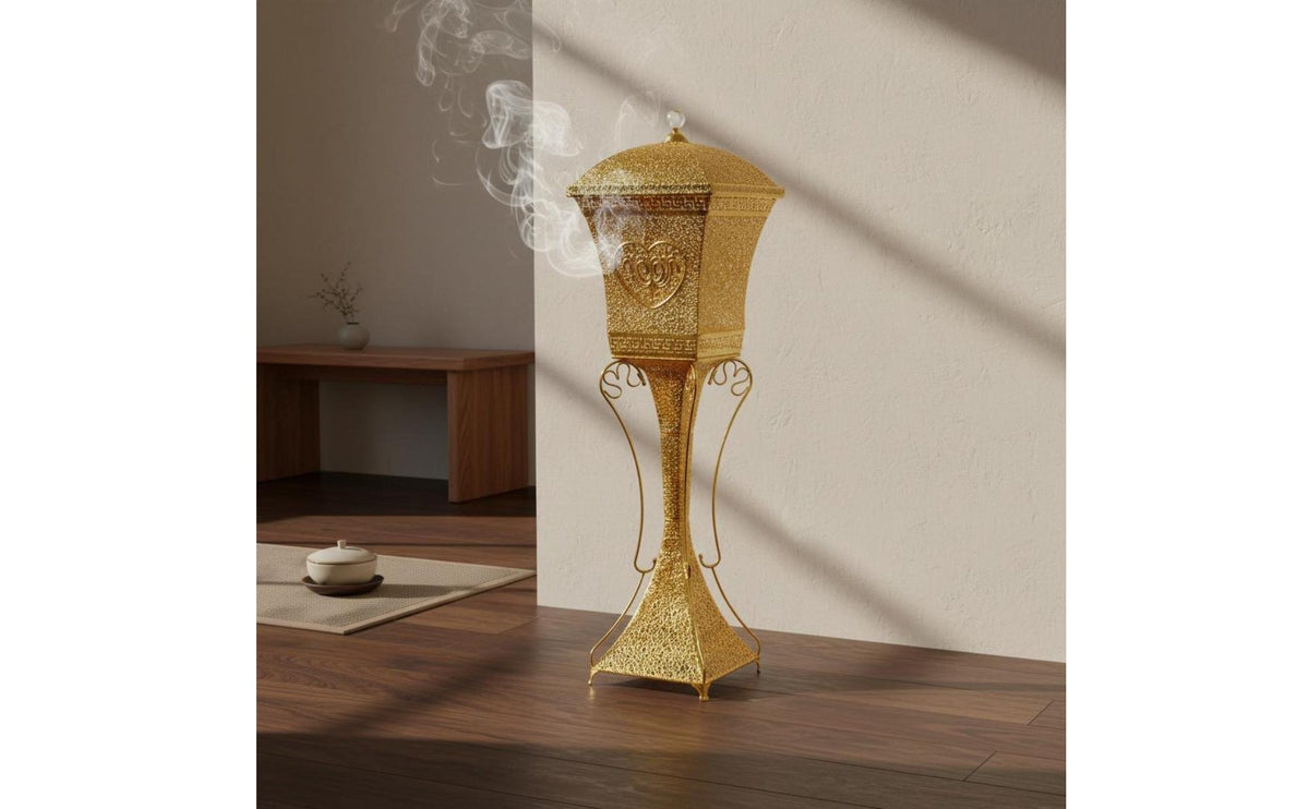 Lidded Incense Censer Antique Finish Gold Hollow Incense Burner Home Decor
