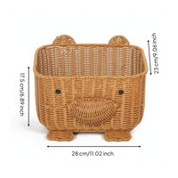 Rattan-Style Bear Storage Basket Open-Top Woven Basket with Ears Compact Animal Storage Bin Decorative for Playroom