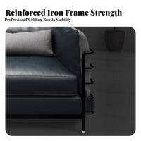 3 Pieces Wrought Iron Frame Urban Sofa and Table Group Vintage Look Reception Seating Upholstered Cushions Lounge Set Sturdy Construction for Business Owners, Interior Designers, Office Managers, Waiting Room