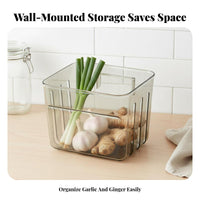 Ginger Garlic Storage Container PET Material Wall Wall-Mounted Organizer Box Drill Installation Transparent Hanging Container for Pantry, Cabinet