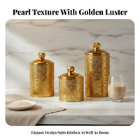Airtight Seal Pearl Pattern Food Jar Elegant Design Gold Decorative Canister Sturdy Construction for Desktop, Pantry