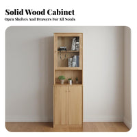 Minimalist Design Solid Wood Bookcase Adjustable Shelves Wooden Book Shelf with Storage Multifunctional Freestanding Bookshelf Baseboard Cutout Design for Office Workers, Students, Homeowners, Study Room, Bedroom
