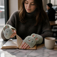 Women's Winter Warm Plush Rabbit Fingerless Gloves
