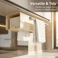 Pantry Space Saving Carbon Steel Under Cabinet Dispensing Paper Towel Holder, Multi-Functional Storage for Kitchen and Home Cooks