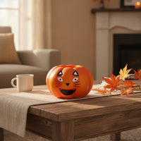 Pumpkin with Feline Face Resin Cat Pumpkin Figurine Spooky-Cute Halloween Figurine for Decorators, Collectors, Desk