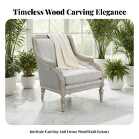 Plush Fabric Upholstery Carved Frame Three-Seater Sofa Sturdy framework Seating Set Vintage design Household Furniture for Homeowners, Interior Designers, New Movers, Living Room, Villa, Reception Hall, Apartment