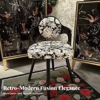 Vintage Wooden Makeup Chair Solid Wood Frame Swivel Dressing Chair Floral Pattern Household Furniture for Bedroom
