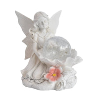 Fairy Statue with Globe Outdoor Fairy Garden Ornament Sun-Powered Garden Statue for Flower Bed, Pathway