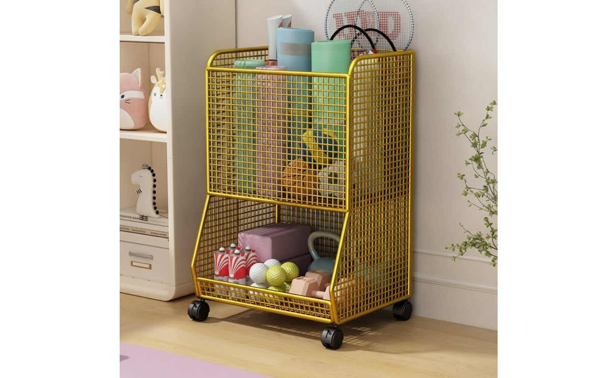 Athletic Gear Storage Rack 2-Tier Athletic Gear Organizer Open-Grid Wire Storage Rack for Athletes, Families, Home Gym, Garage, Entryway
